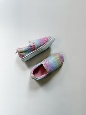 Girls Rainbow Glitter Slip-On Sneakers